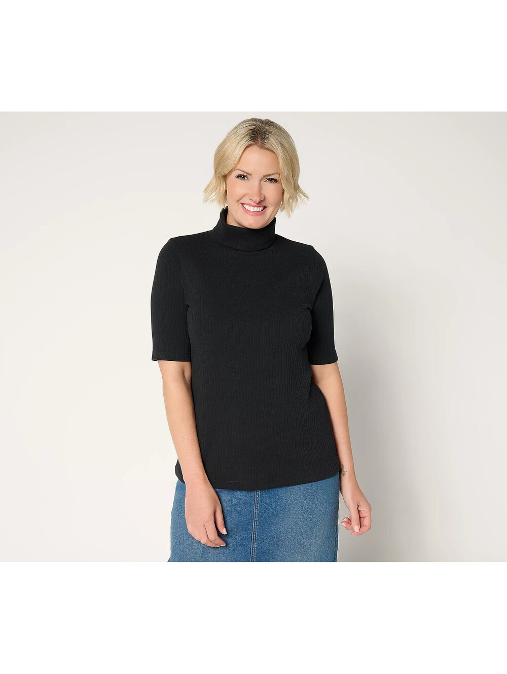 Denim & Co. Essentials Ribbed Elbow Sleeve Turtleneck Top Size M
